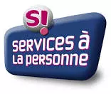 Logo Services à la personne, écriture blanche sur fond bleu