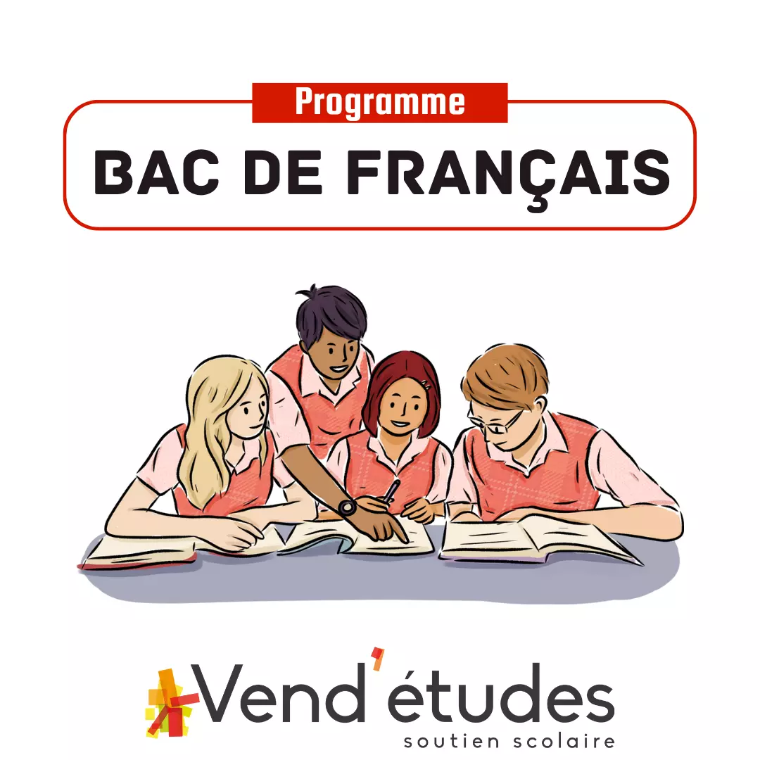 Visuel montrant une image d'un groupe de jeunes travaillant le bac de français sur des cahiers - Vend'études